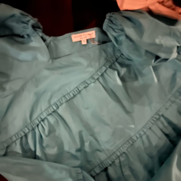 Taylor Tillman Blue Ruffle Short Sleeve Midi Dress - Picture 4 of 4